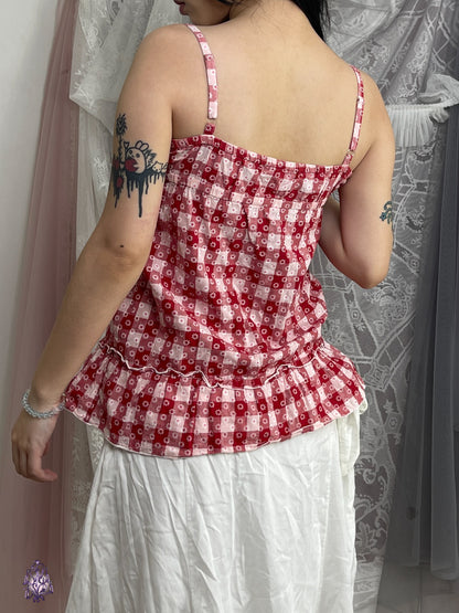 Red plaid large bow tie daisy print camisole