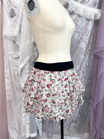 Floral print layered mini skirt