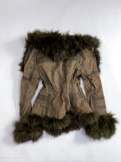 fox fur asymmetric zip up jacket, only