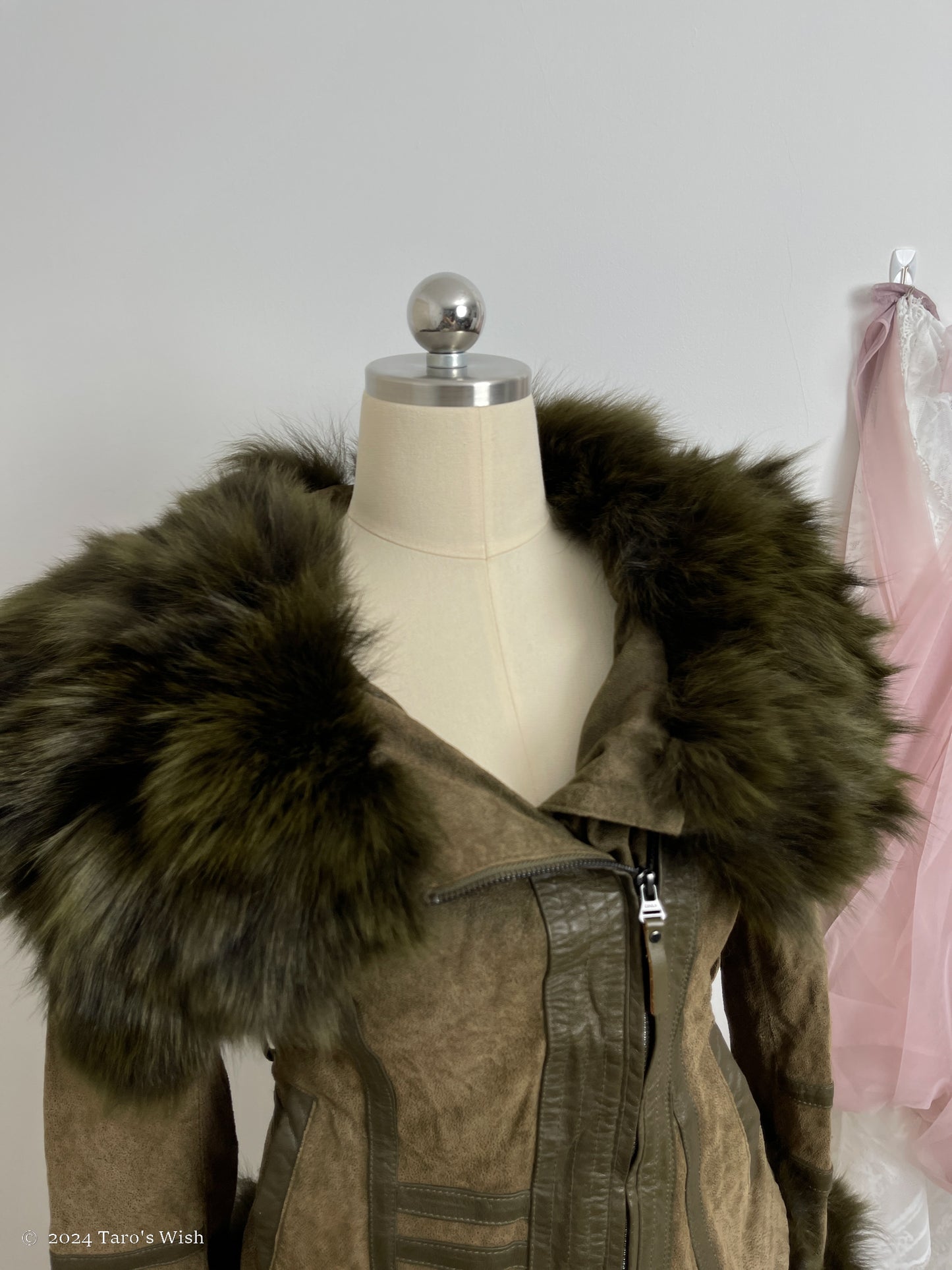 fox fur asymmetric zip up jacket, only