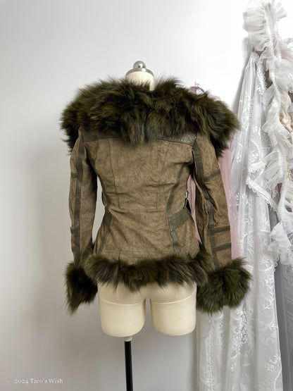 fox fur asymmetric zip up jacket, only