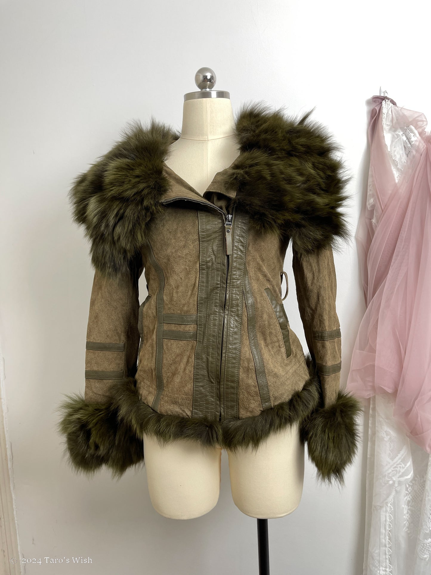 fox fur asymmetric zip up jacket, only