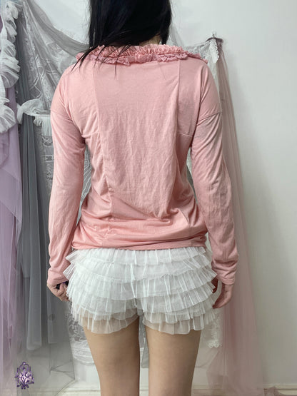 ATSURO TAYAMA pink ruffle button up long sleeve cardigan