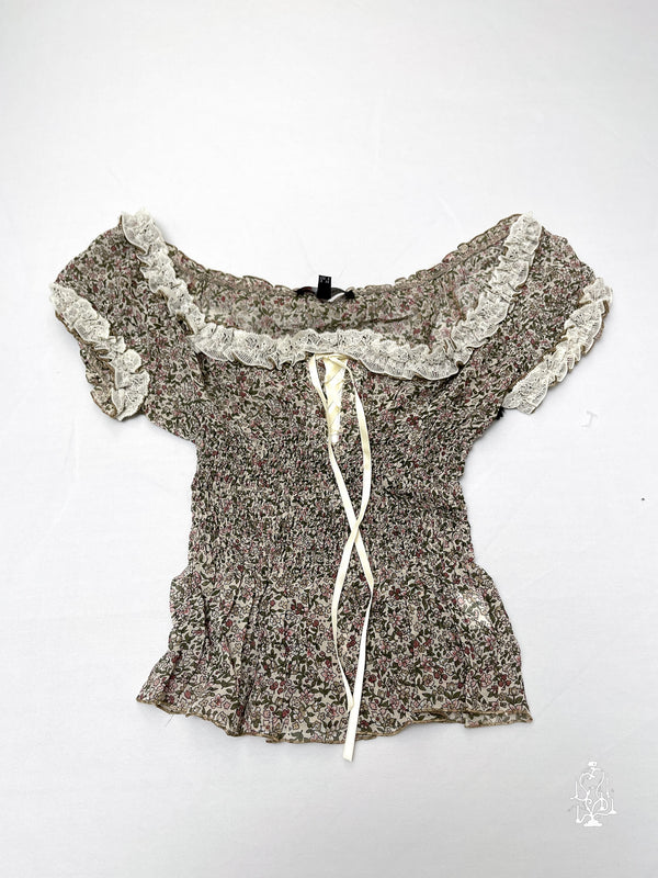 SMOCKED FLORAL OFF-SHOULDER TOP