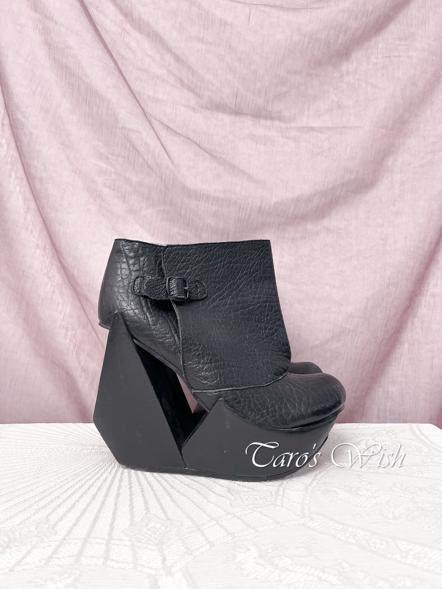 EU38 Ankle Boots with Unusual Heel and Wide Opening Calf