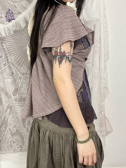 muted lilac elf bolero, japanese label closeup