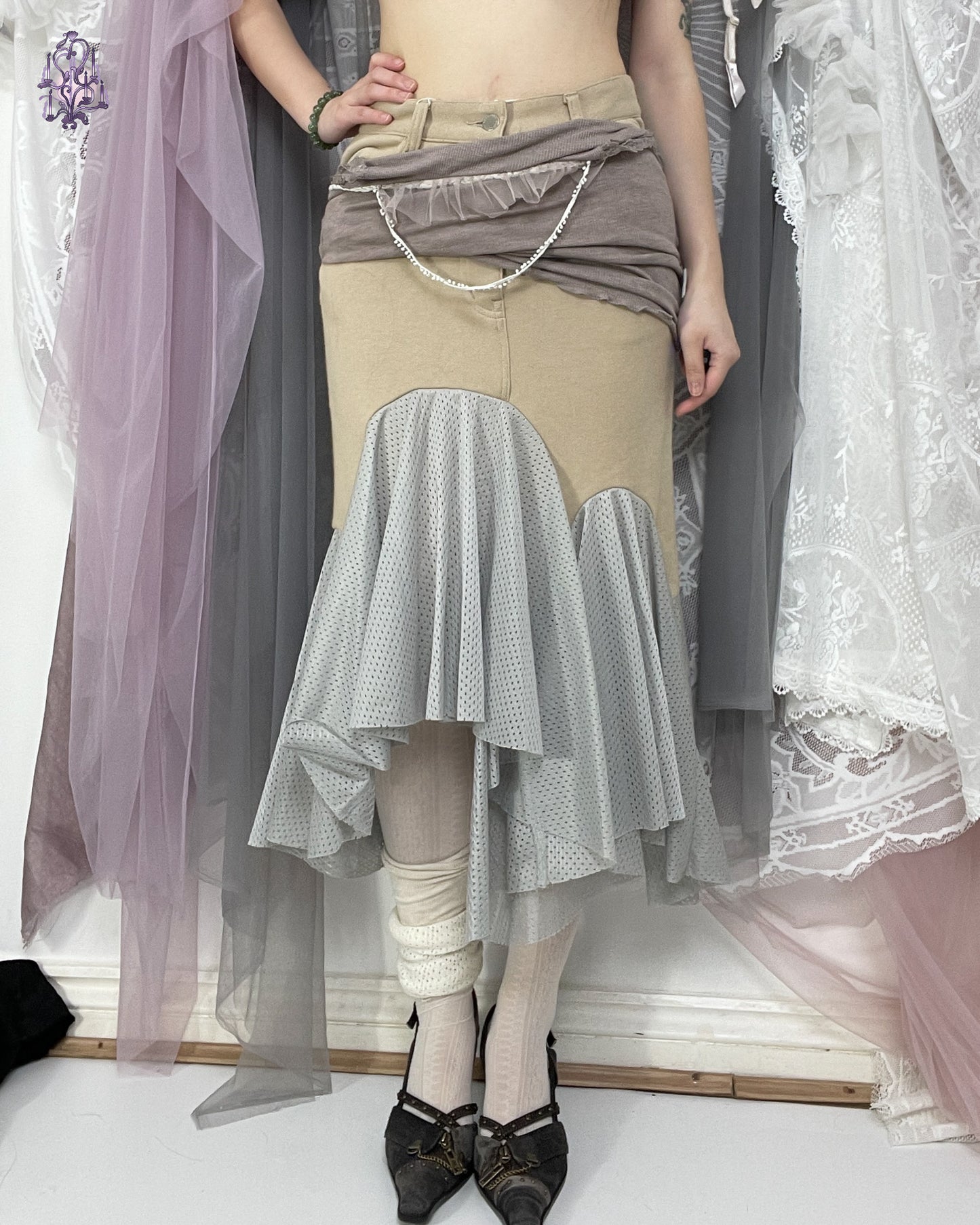 mermaid asymmetric eyelets patchwork pointed drop skirt by japan designer brand facetasm