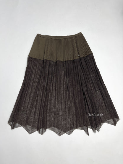 Senso Unico Pleats Sheer Mesh Midi Skirt