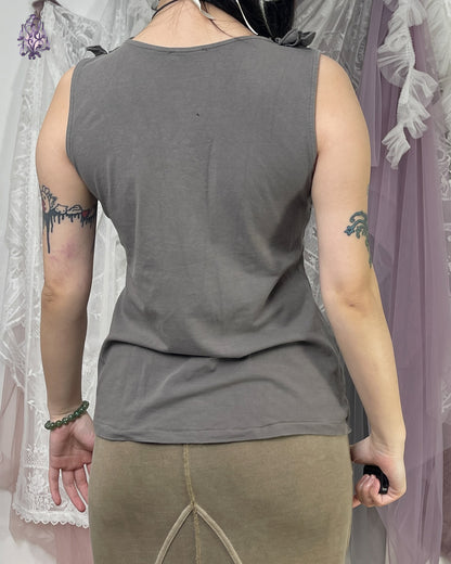 ethereal stone wash grey blossom top, euro label