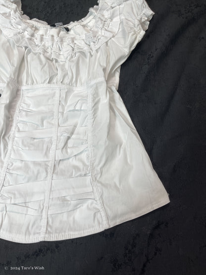 ruched babydoll white blouse, euro label