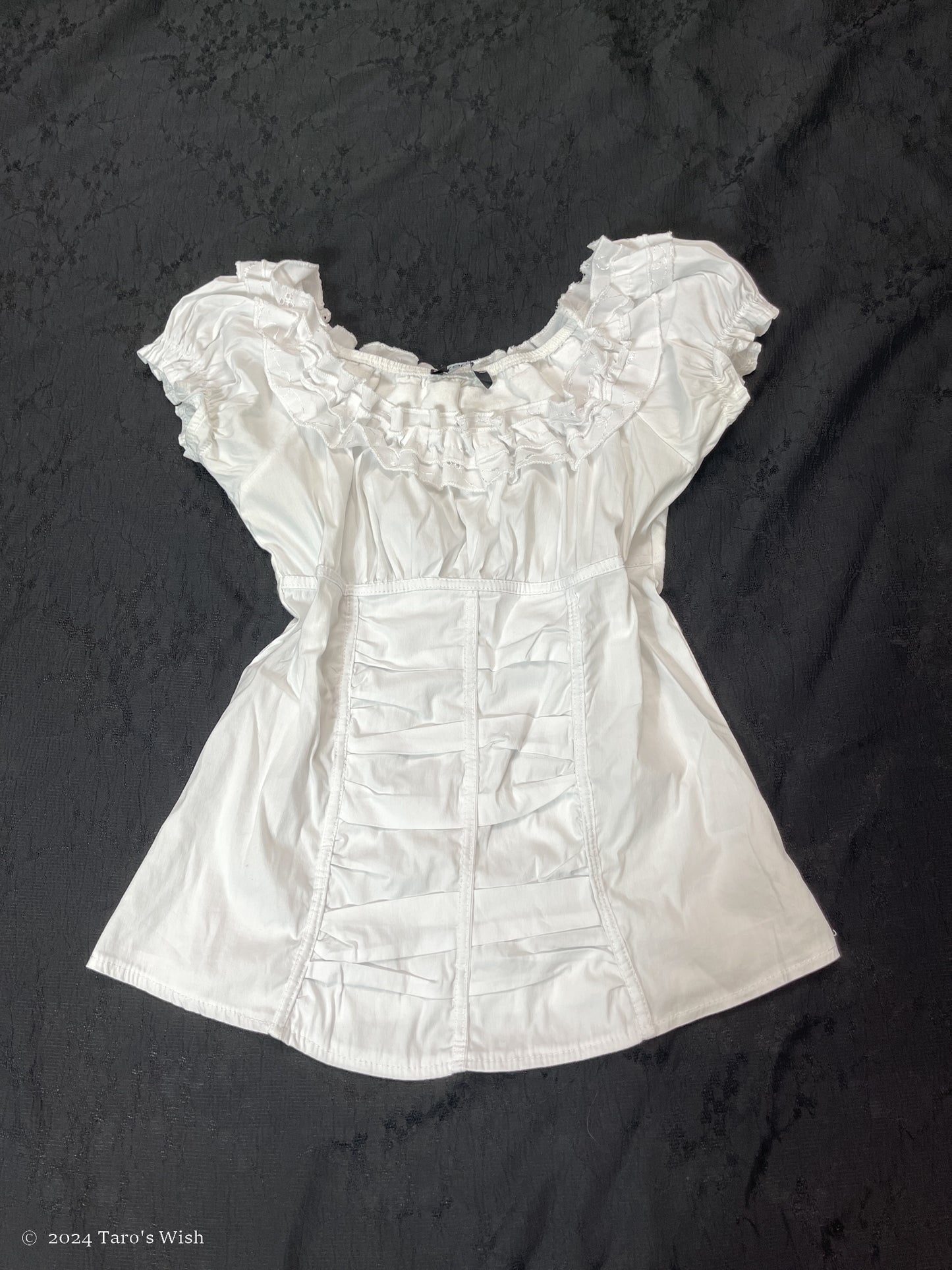 ruched babydoll white blouse, euro label