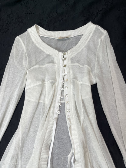 button up sheer long cardigan, french label