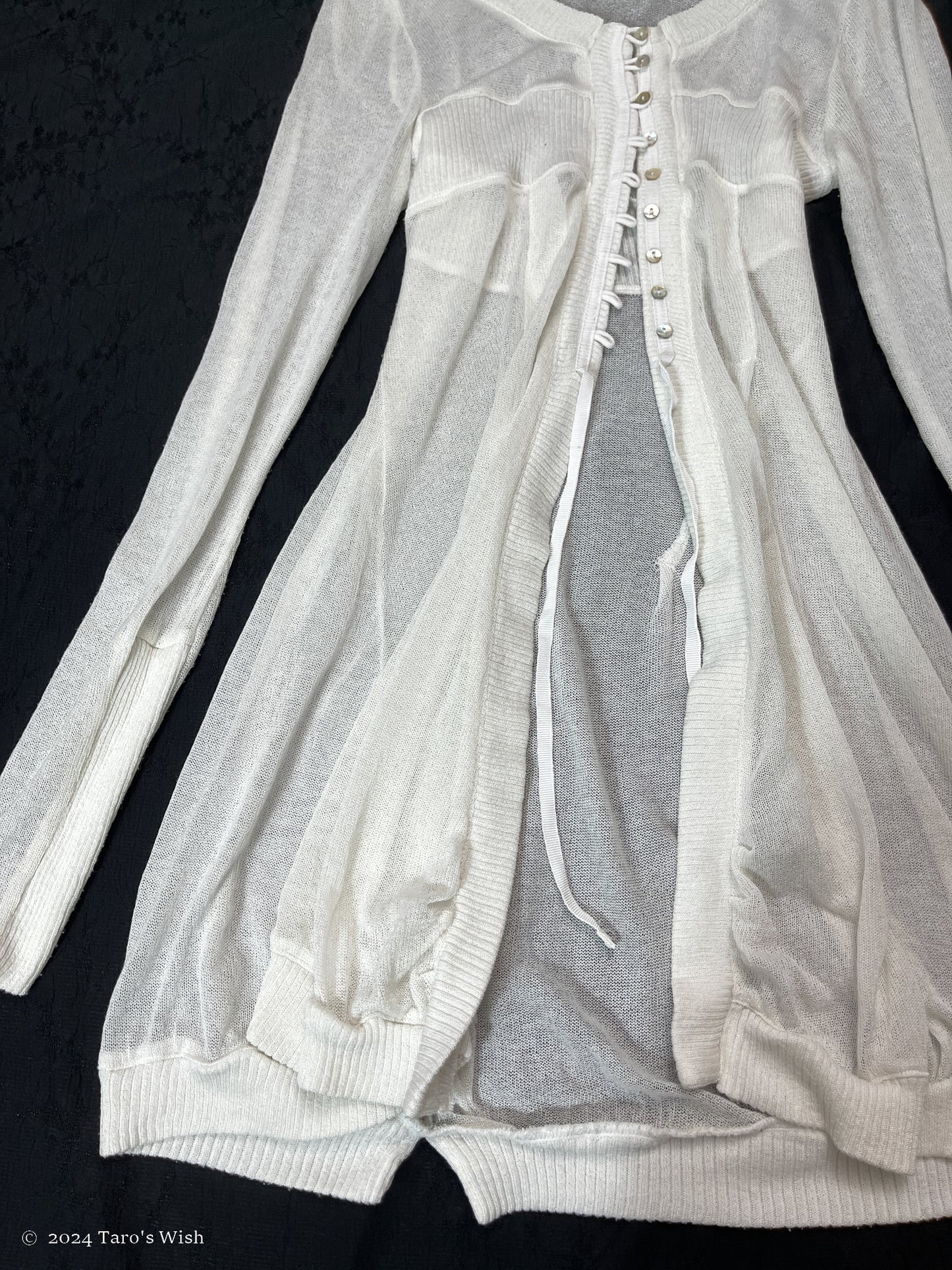 button up sheer long cardigan, french label