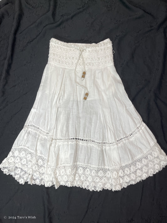 crochet maxi skirt in white, japanese label