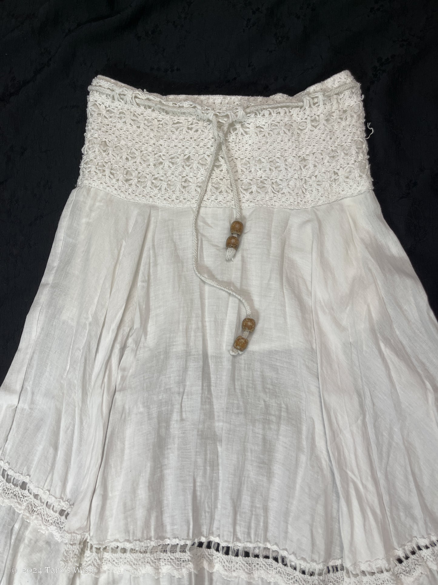 crochet maxi skirt in white, japanese label