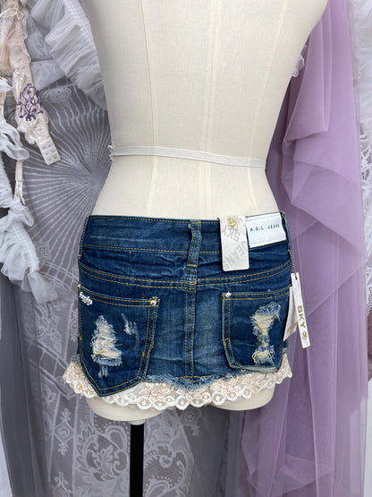 Denim lace trim skirt