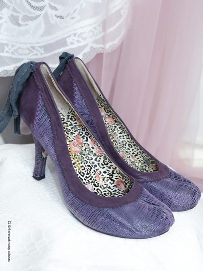 eu40.5 real leather purple tabi Heels with ribbon detailing