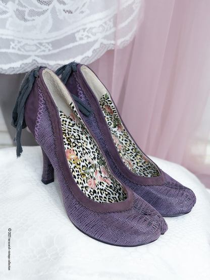 eu40.5 real leather purple tabi Heels with ribbon detailing