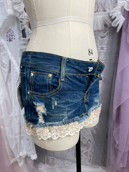 Denim lace trim skirt