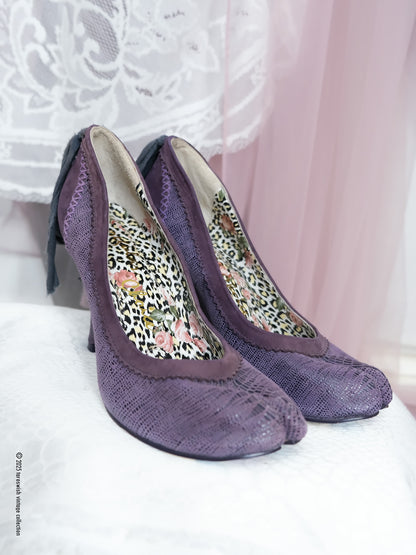 eu38 real leather purple tabi Heels with ribbon detailing