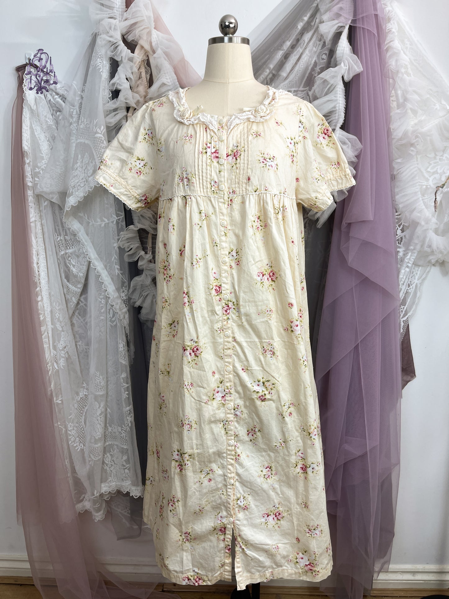 Floral long button up pajama dress