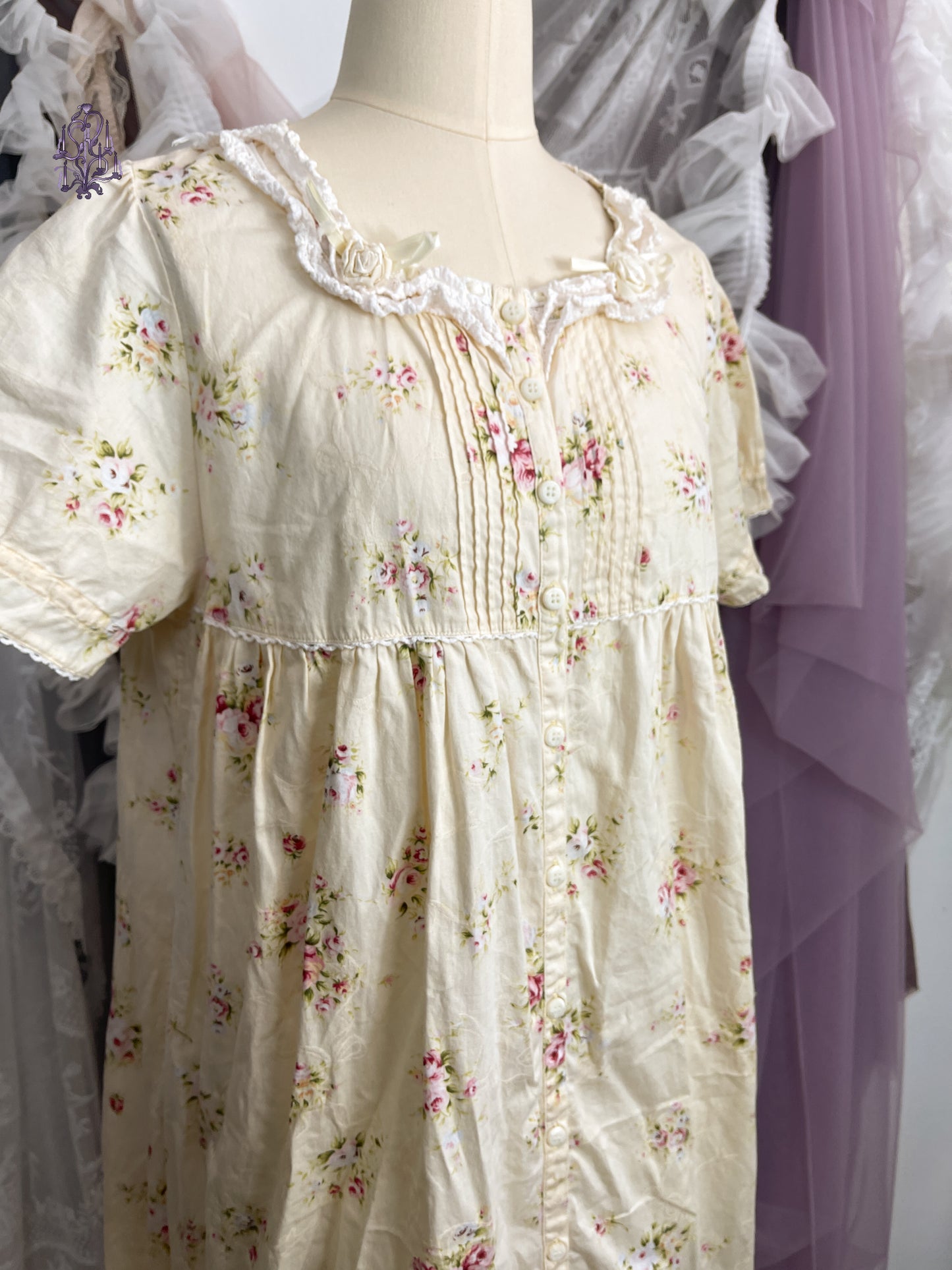 Floral long button up pajama dress