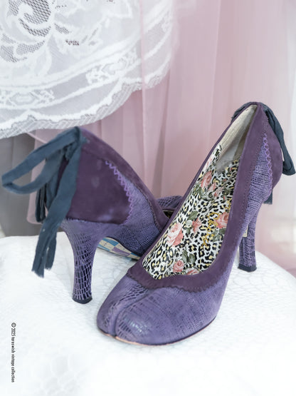 eu40.5 real leather purple tabi Heels with ribbon detailing