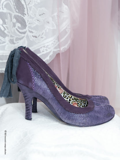 eu40.5 real leather purple tabi Heels with ribbon detailing