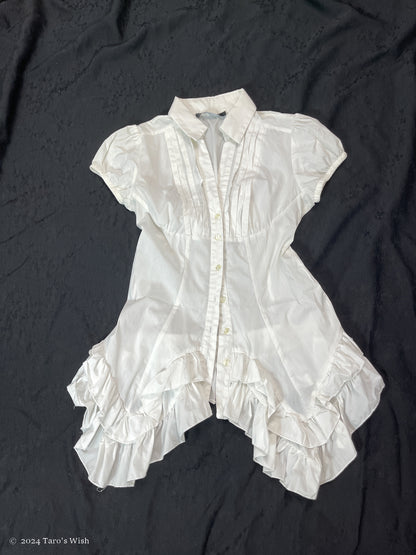 ruffle trim drop button up blouse