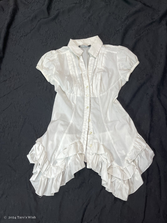 ruffle trim drop button up blouse