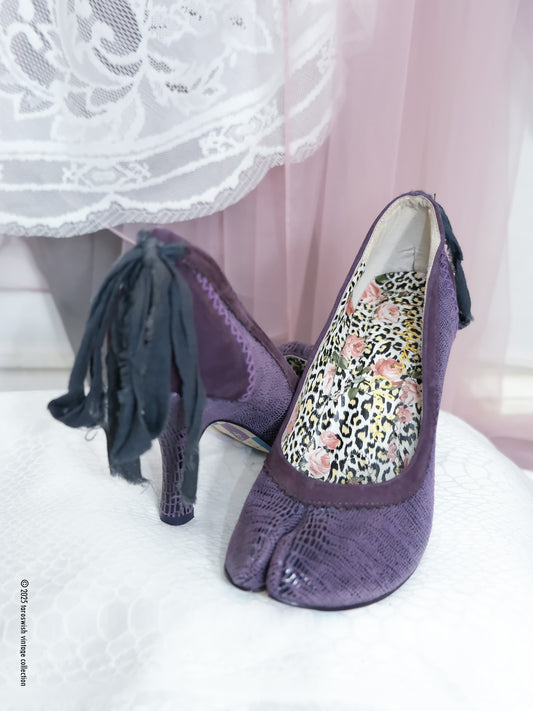 eu38 real leather purple tabi Heels with ribbon detailing