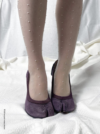 eu40.5 real leather purple tabi Heels with ribbon detailing