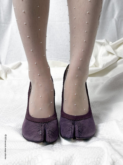 eu38 real leather purple tabi Heels with ribbon detailing