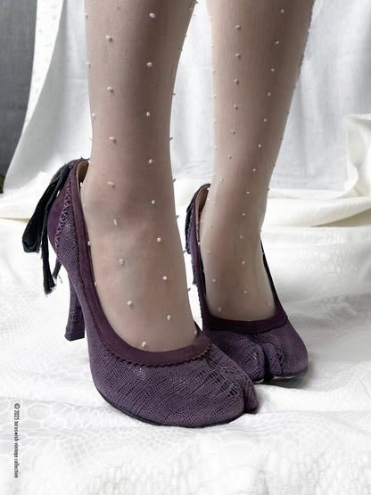 eu38 real leather purple tabi Heels with ribbon detailing