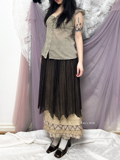 Senso Unico Pleats Sheer Mesh Midi Skirt