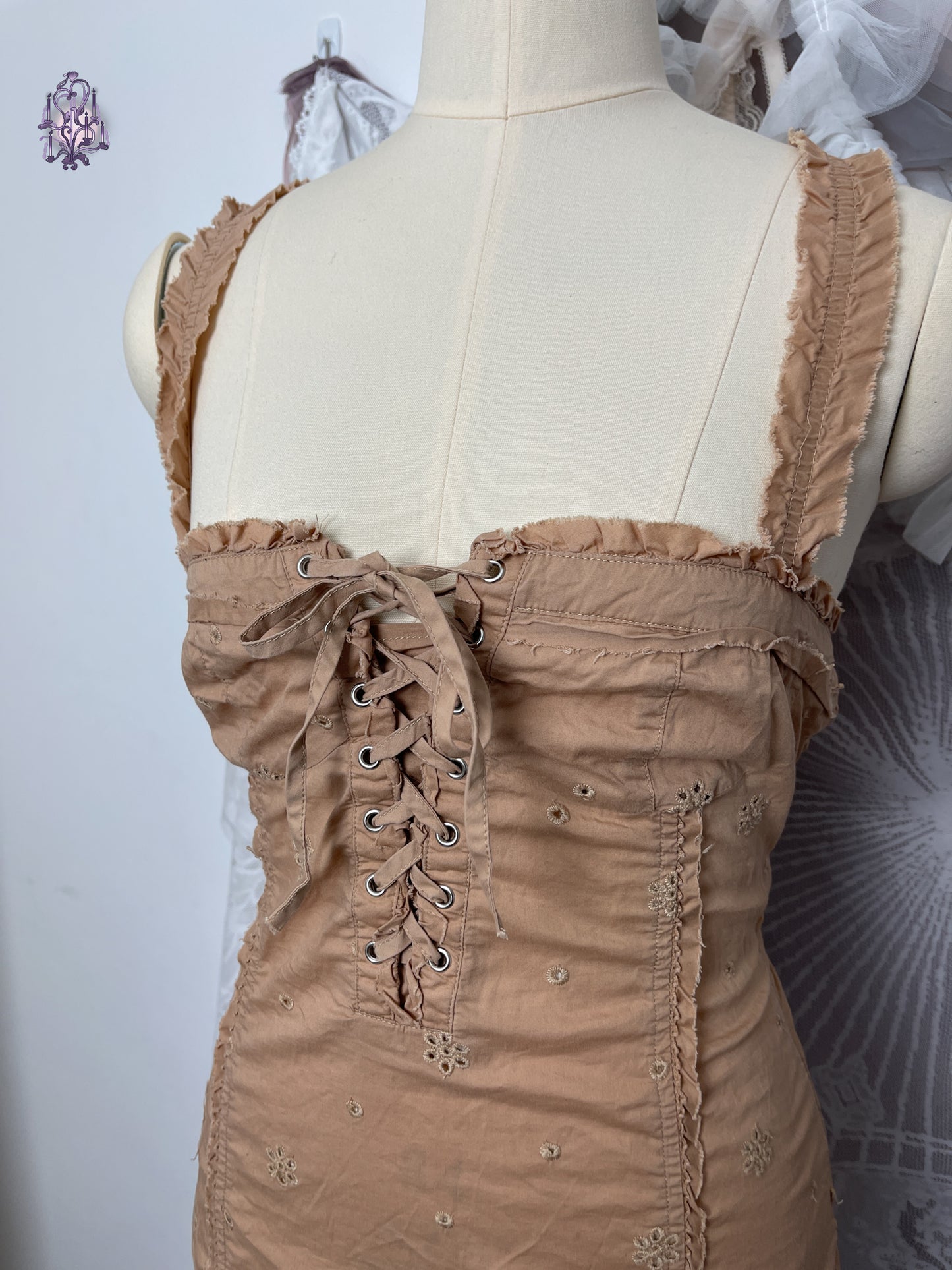 tidecaller’s eyelets lace up corset with ribbon, italian label silvian heach