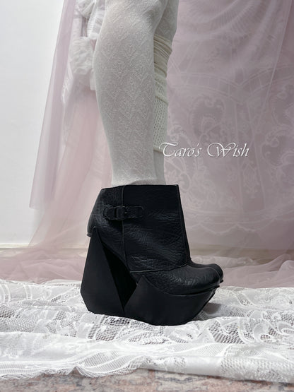 EU38 Ankle Boots with Unusual Heel and Wide Opening Calf