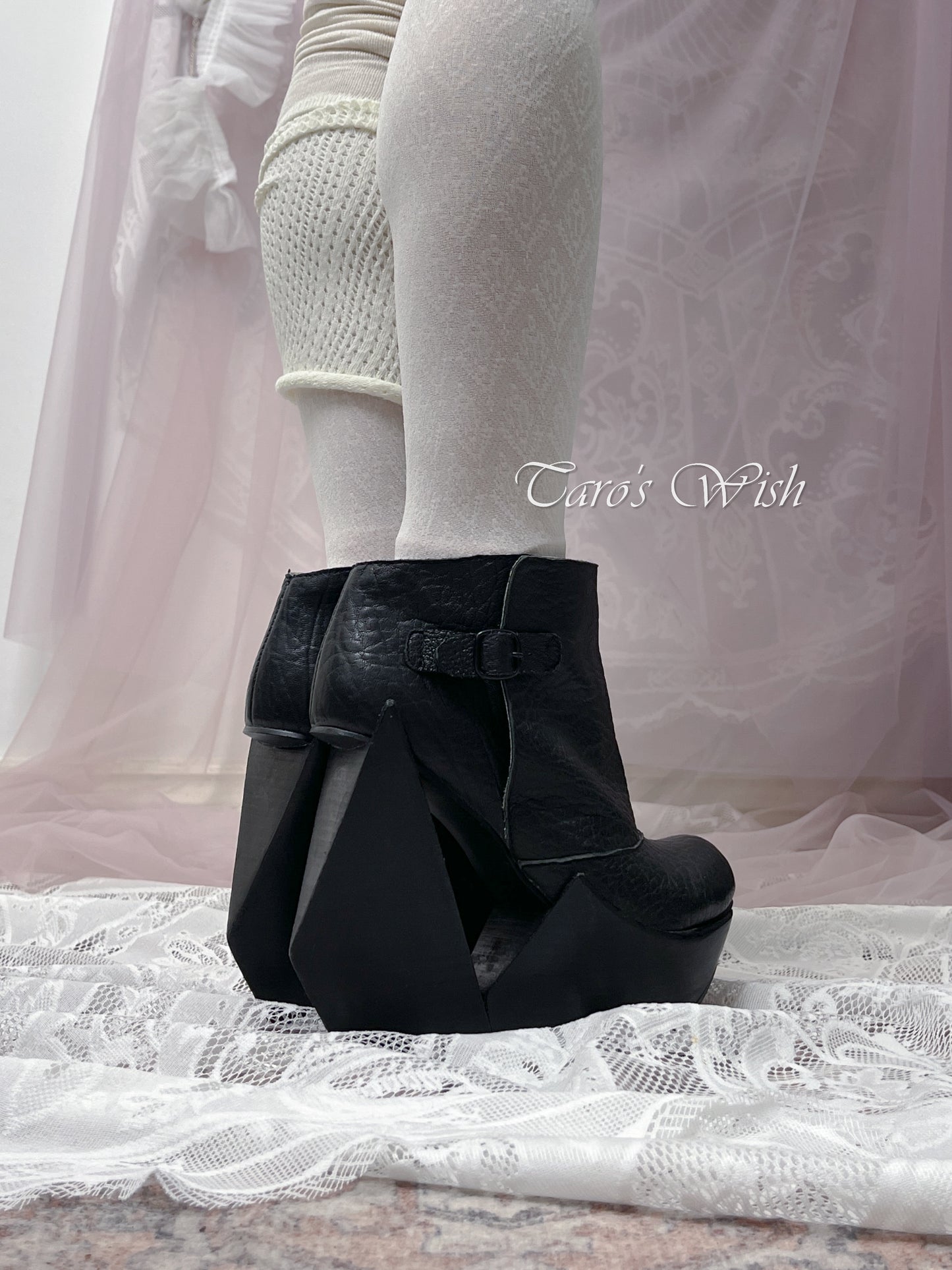 EU38 Ankle Boots with Unusual Heel and Wide Opening Calf