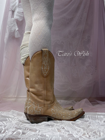 EU37 Embroidered Cowboy Boots in Tan