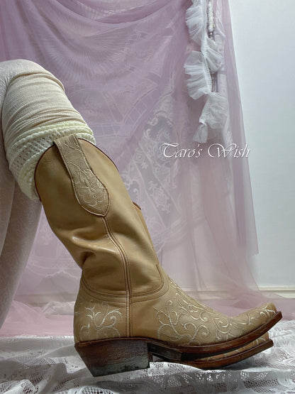 EU37 Embroidered Cowboy Boots in Tan