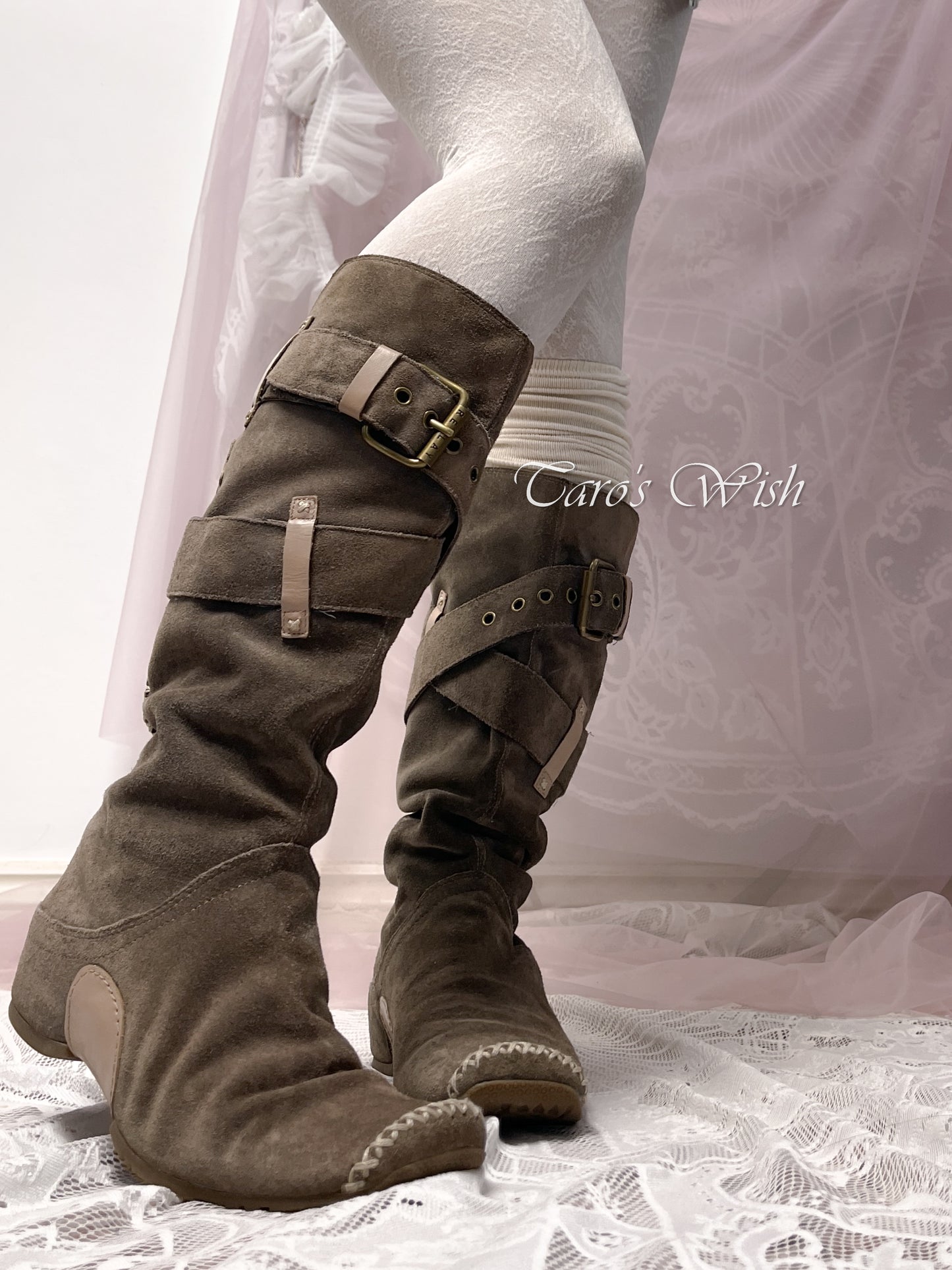 EU35 REPLAY Multi-Buckled Knee High Square Toe Boots