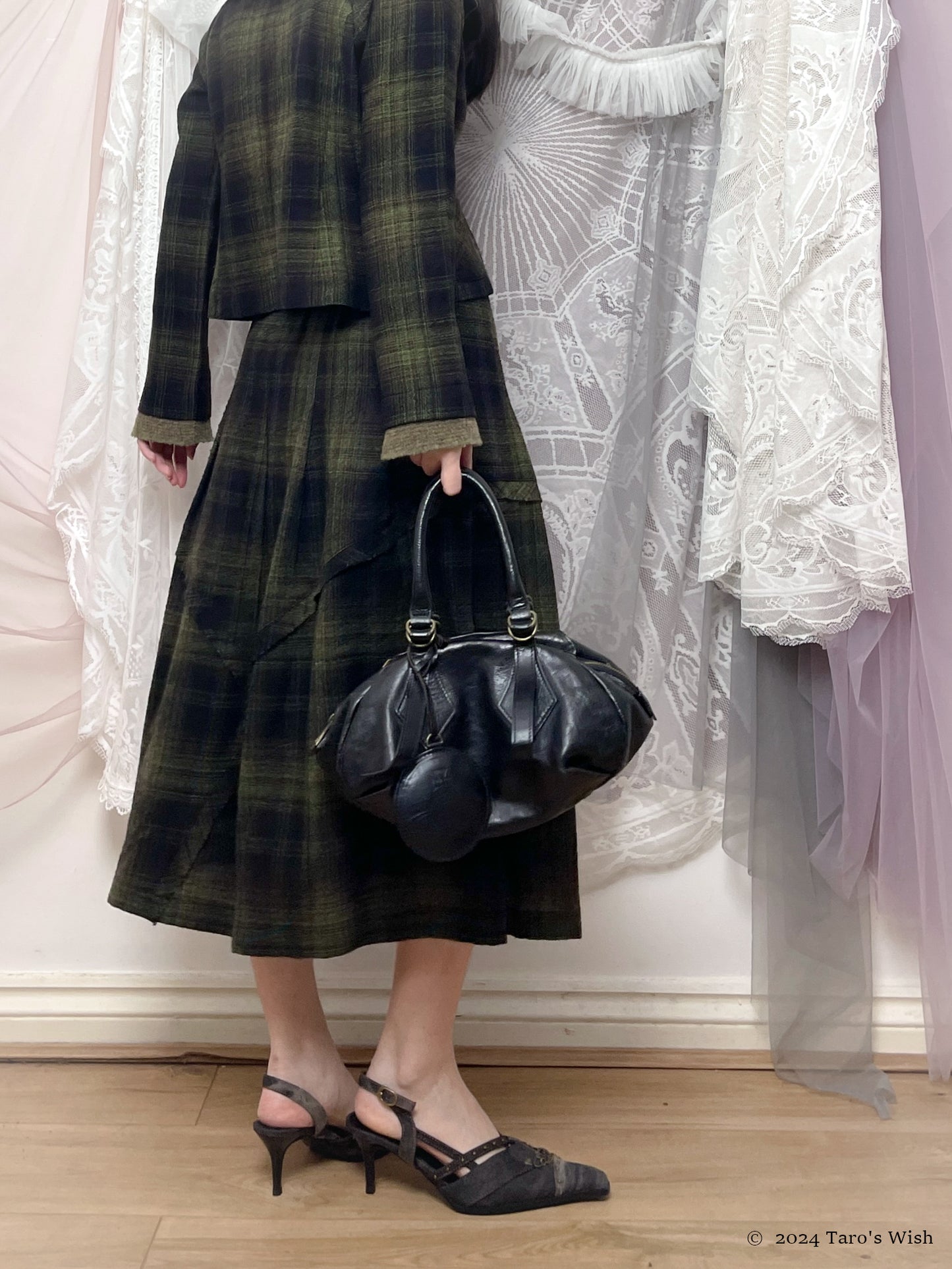 dark green jacket and maxi skirt set, japanese label senso unico