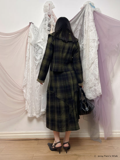 dark green jacket and maxi skirt set, japanese label senso unico