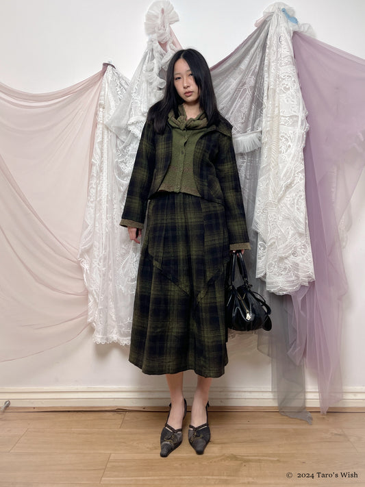 dark green jacket and maxi skirt set, japanese label senso unico