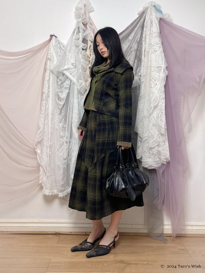 dark green jacket and maxi skirt set, japanese label senso unico