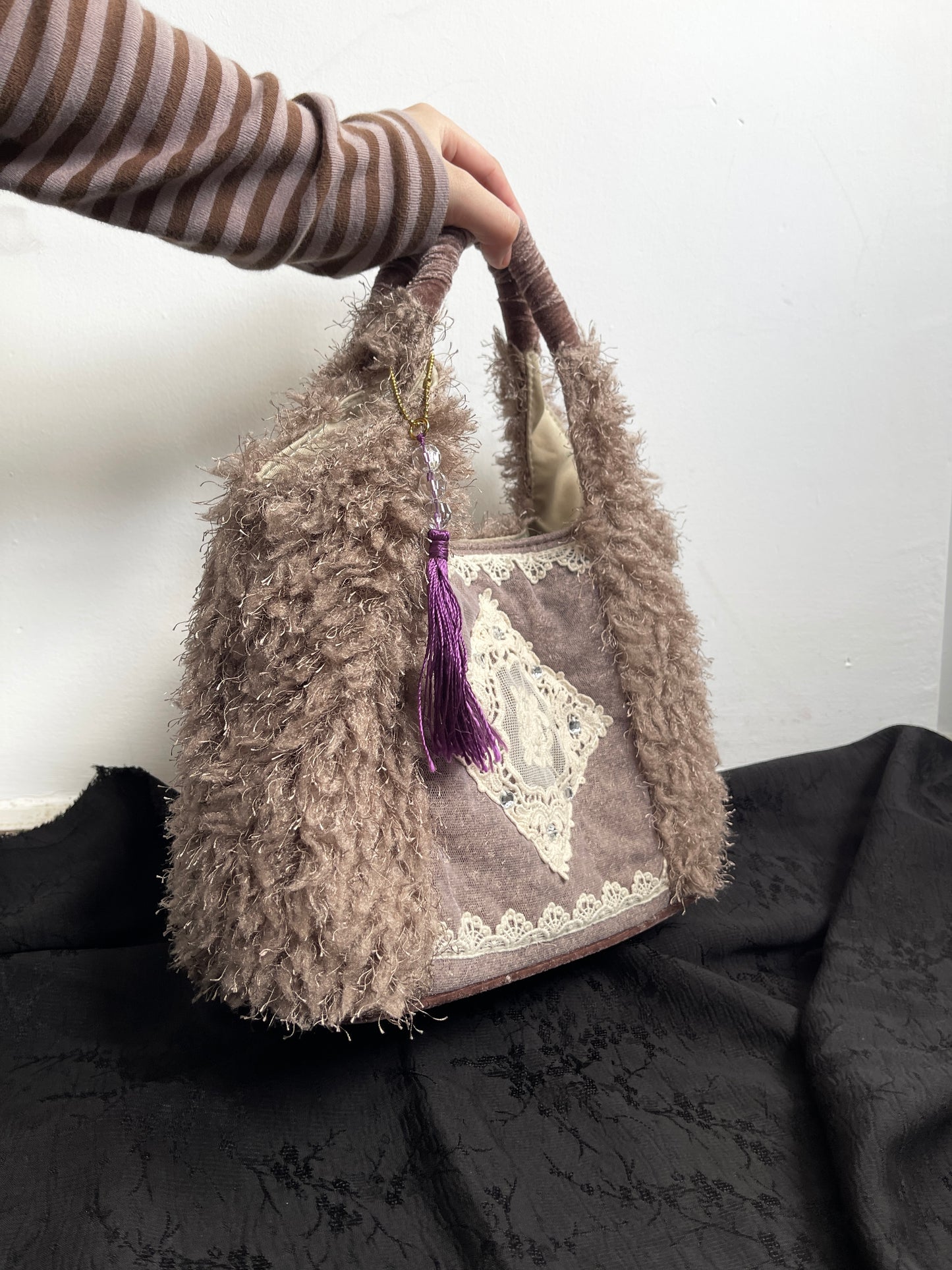 Coquette Furry Lace Trim Handbag