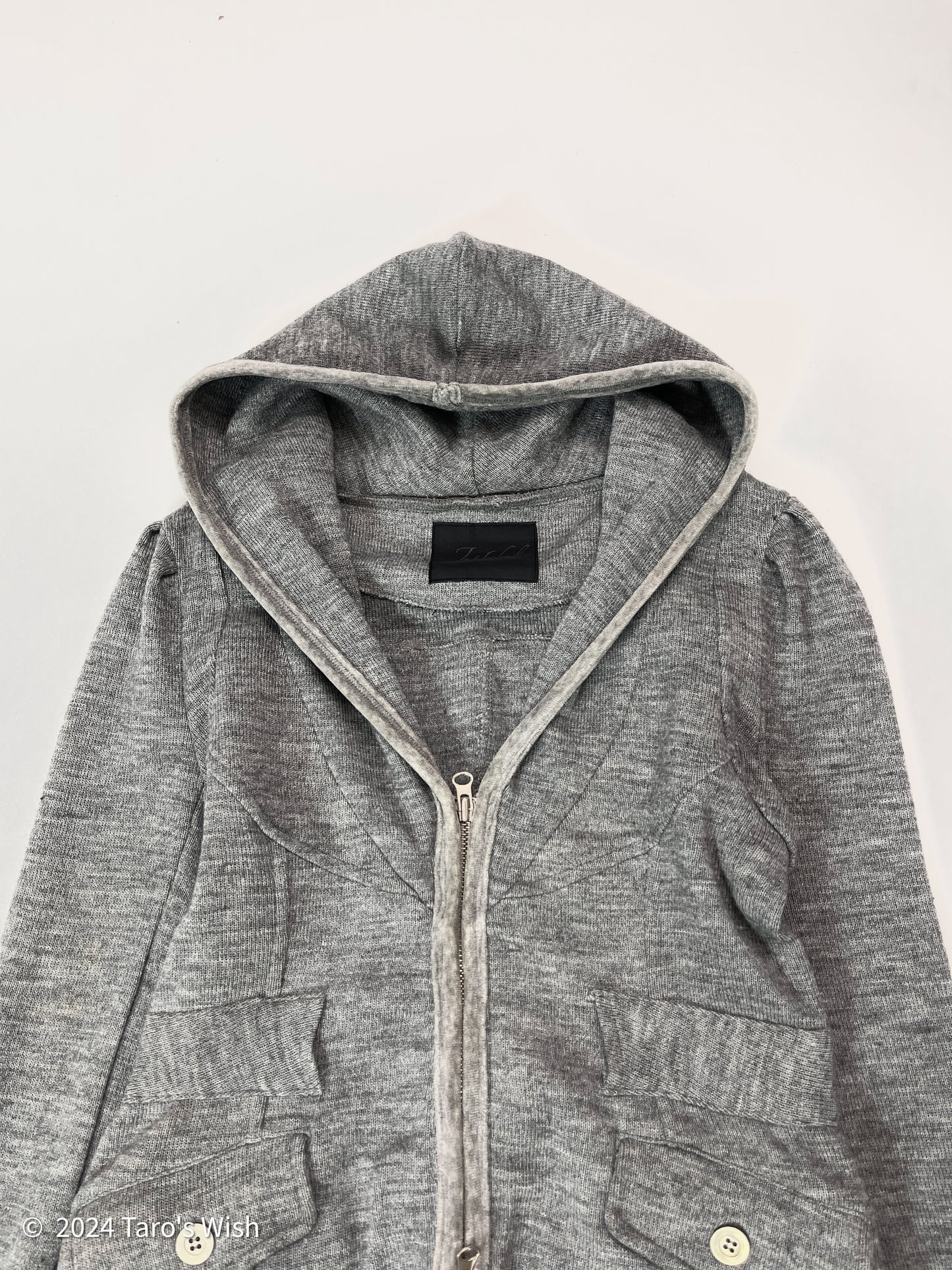 futuristic grey knit zip up hoodie, japanese label