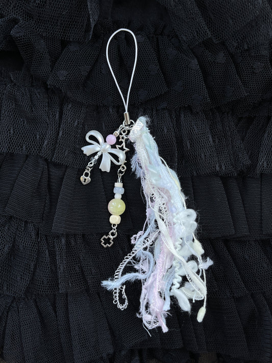 Handmade 𖦹 Jellyfish Fairytale Phone Chain with Heart Lock, Bow & Beads