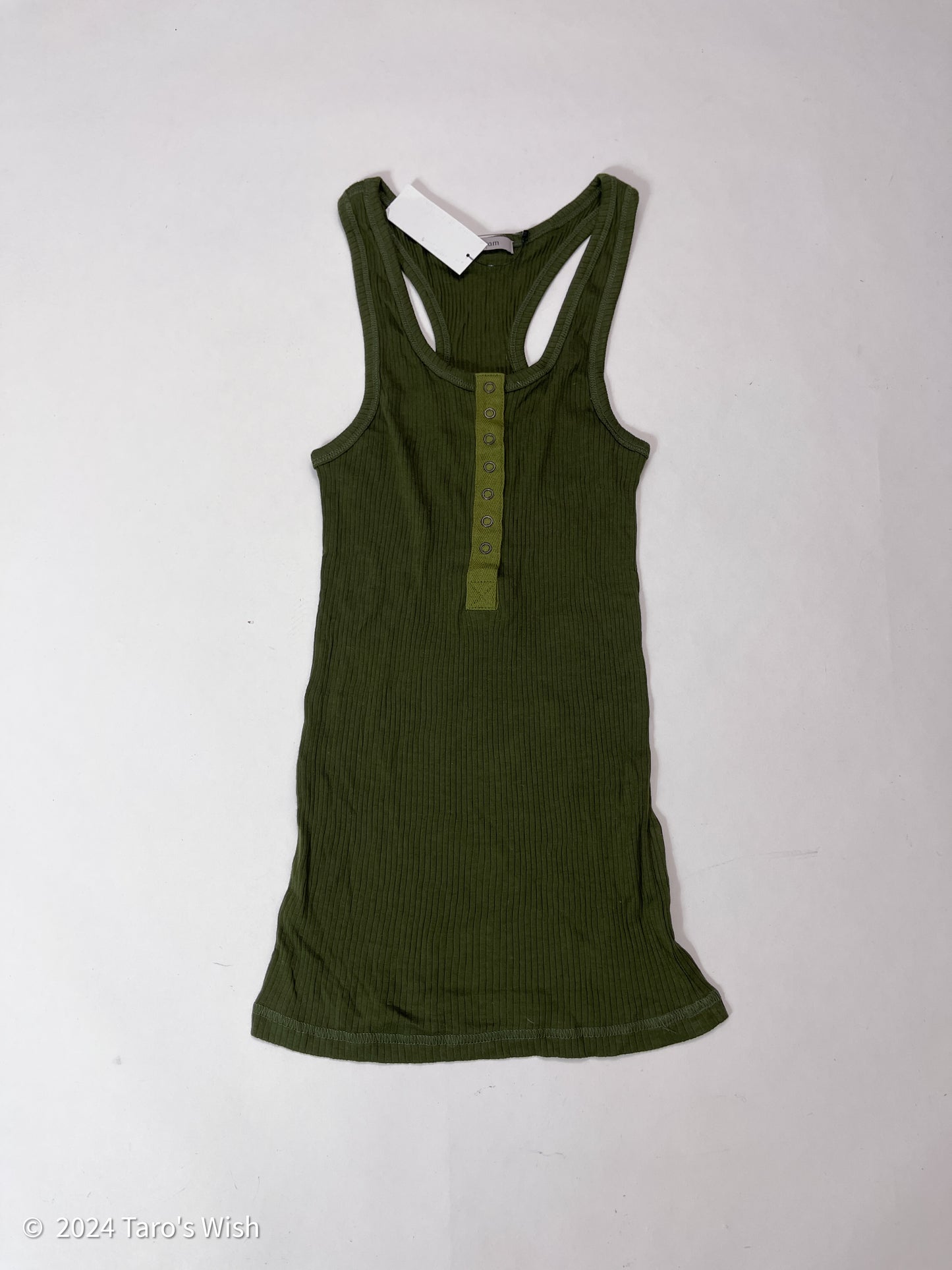 slim fit button up tank top in green, japanese label