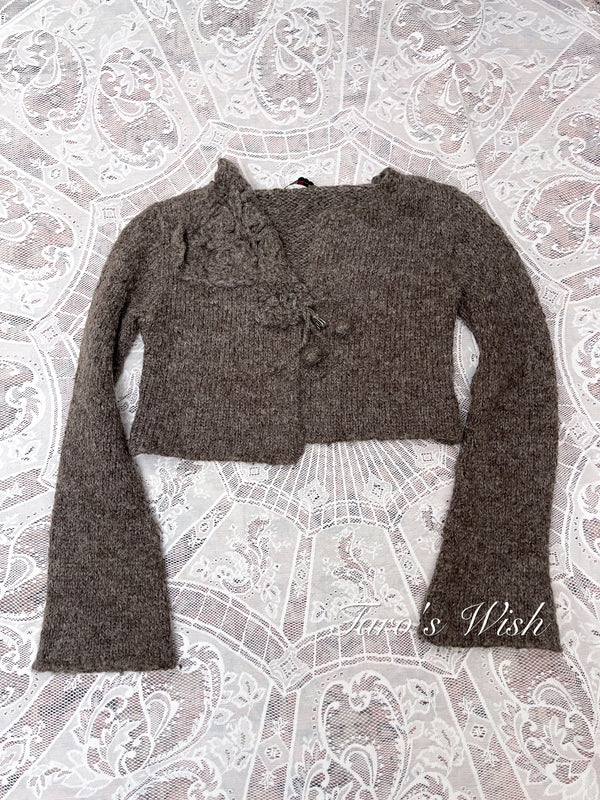 Vintage Asymmetrical Knitted Long Sleeves Top Cardigan with Flared Sleeves